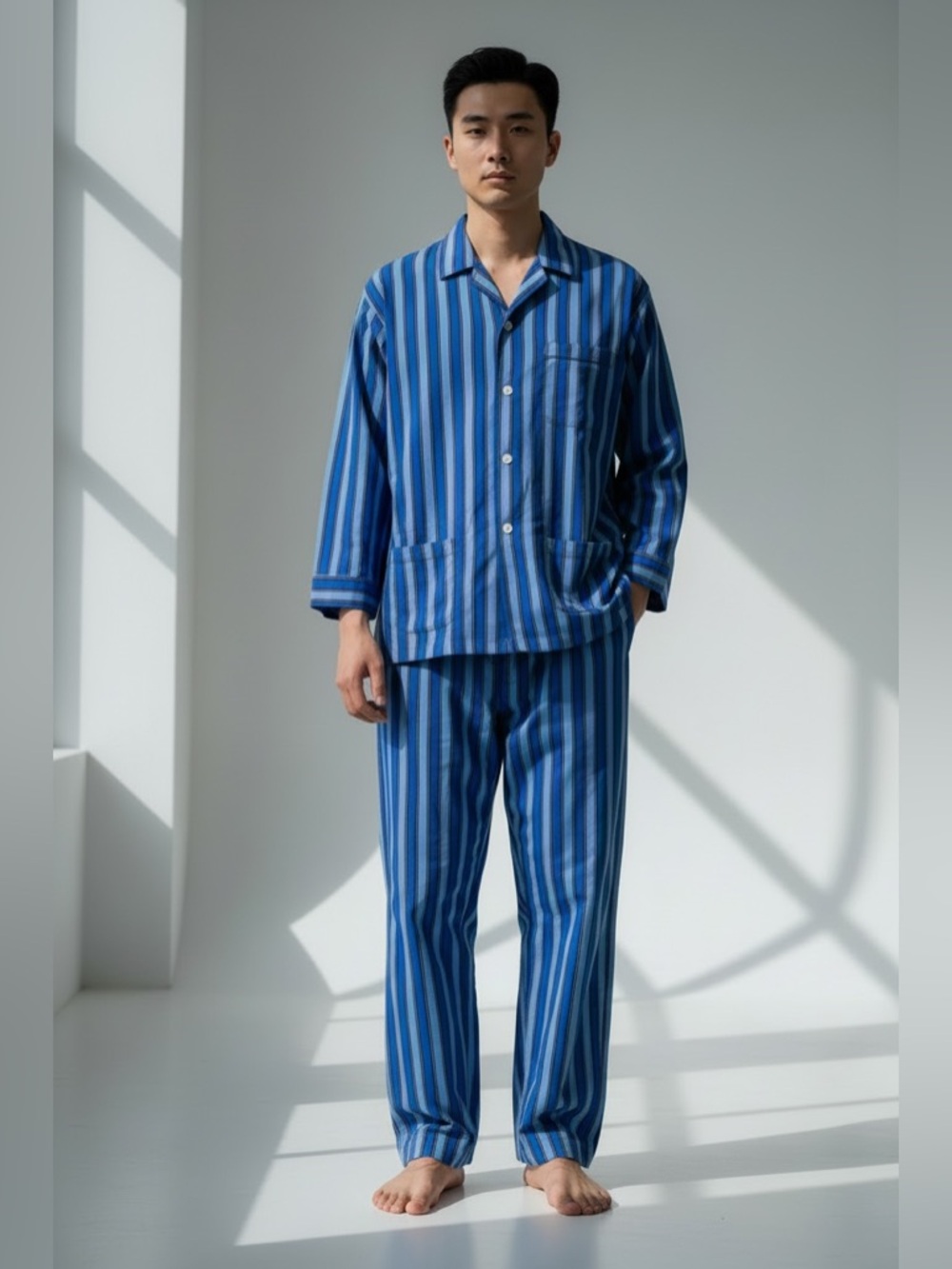 Derek Rose Wellington Stripped Cotton UNISEX Top & Bottom Pajama Set Size XL